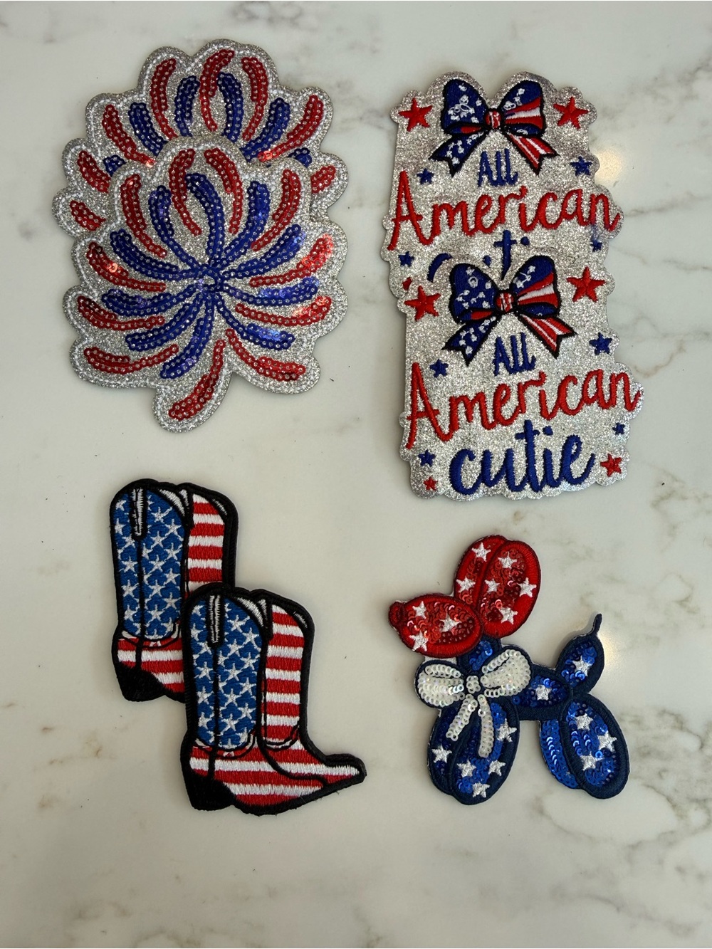 Hand Crafted Red, White & Blue Patriotic Sequin Patch Set